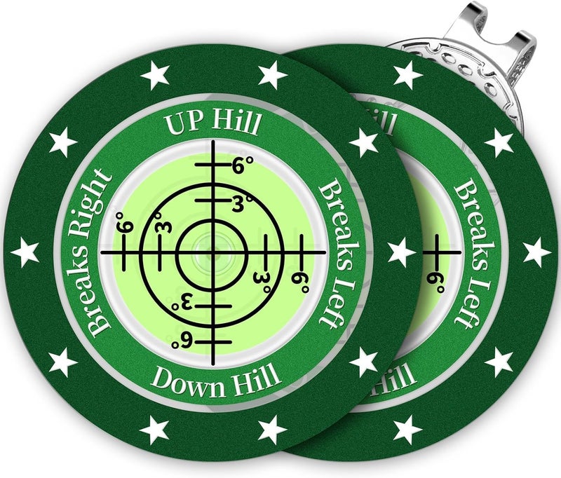 DESELL Golf Green Reader, 2 Pack Golf Ball Marker Hat Clip with High Precision Horizontal Bubble, Putting Training Aid Golf Accessories Tool Gift for Men Women - Image 1